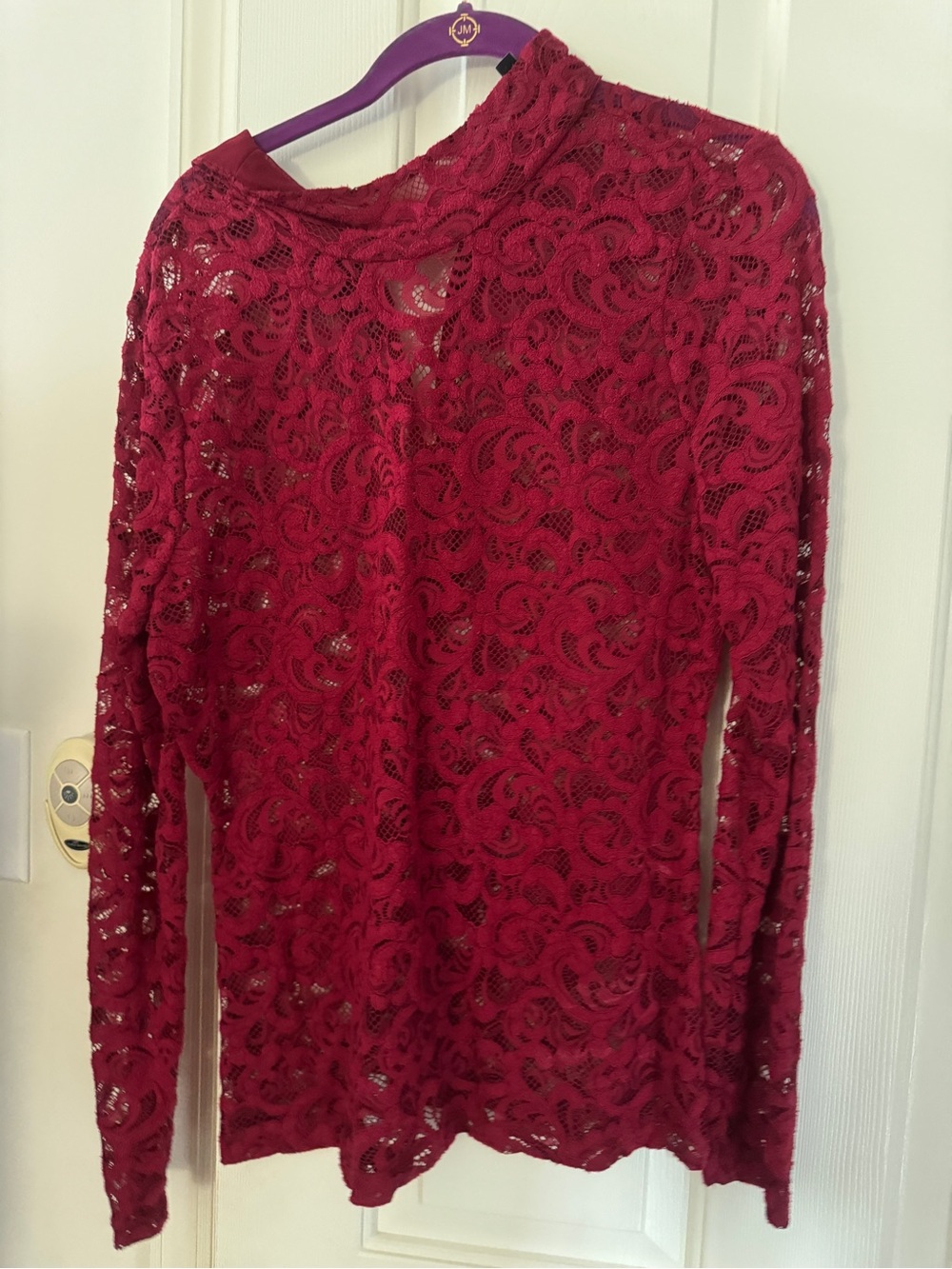 White House Black Market Burgundy Lace Long-Sleeve Top
